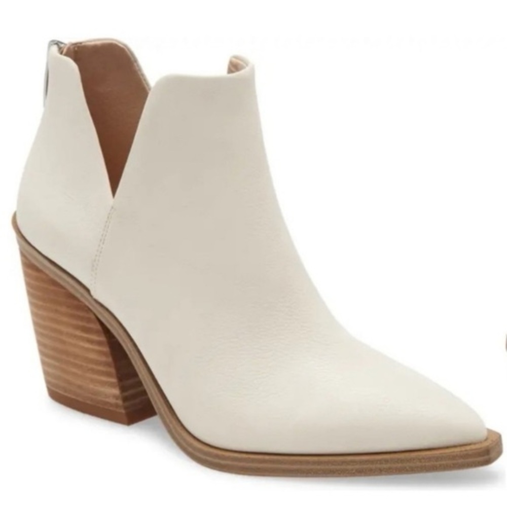 Vince Camuto Gigietta Cream Ankle Booties Genuine Leather Block Heel Western